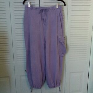 URBAN OUTFITTERS GAUZE LAVENDER 100% COTTON CARPENTER JOGGERS TIE ANKLES & WAIST